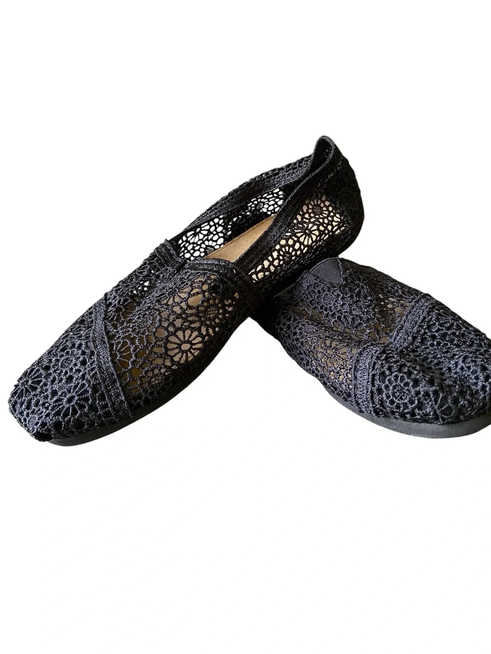 TOMS Women's Alpargata Black Moroccan Crochet Slip-On Flat Size 7.5 Coastal Cozy